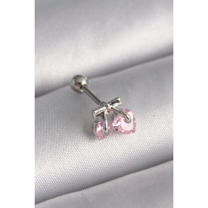 BFS 316L Çelik Gümüş Renk Pembe Zirkon Taşlı Kalp Tragus Piercing