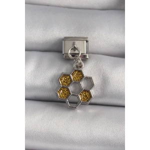 BFS 316L Çelik Gümüş Renk Sallantı Simli Bal Beteği Model Nomination Charm