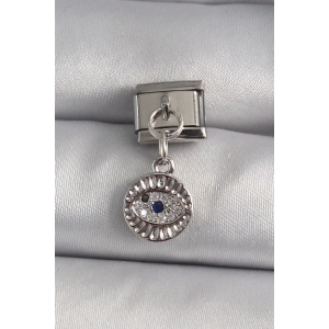 BFS 316L Çelik Gümüş Renk Sallantı Zirkon Taşlı Göz Model Nomination Charm