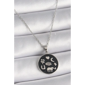 BFS 316L Çelik Gümüş Renk Siyah Renk Şans Kolyesi