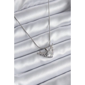 BFS 316L Çelik Gümüş Renk Zirkon Taşlı Boynuz Model Kadın Kolye