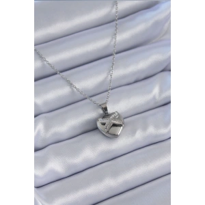 BFS 316L Çelik Gümüş Renk Zirkon Taşlı Kalp Model Kadın Kolye