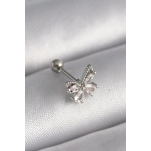 BFS 316L Çelik Gümüş Renk Zirkon Taşlı Kelebek Tragus Piercing