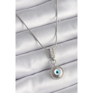 BFS 316L Çelik Gümüş Renk Zirkon Taşlı Nazar Boncuk Model Kadın Kolye