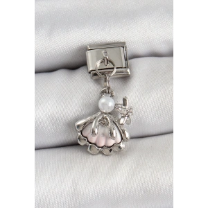 BFS 316L Çelik Sallantılı İnci Detaylı İstiridye Model Gümüş Renk Nomination Charm