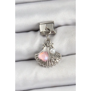 BFS 316L Çelik Sallantılı İnci Detaylı İstiridye Model Gümüş Renk Nomination Charm