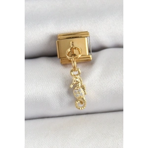 BFS 316L Çelik Sallantılı Zirkon Taşlı Çiçek Model Gold Renk Nomination Charm