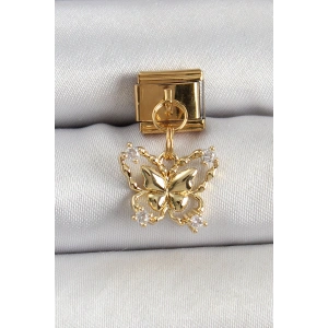 BFS 316L Çelik Sallantılı Zirkon Taşlı Kelebek Model Gold Renk Nomination Charm