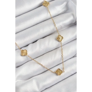 BFS 316L Çelik Yonca Model Gold Renk Kadın Kolye