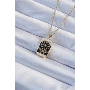 BFS 316L Çelik Zincir Altın Renk İşlemeli Siyah Mineli Tarot Kolye