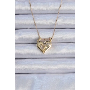 BFS 316L Çelik Zincir Altın Renk Zirkon Taşlı Mıknatıslı Kalp Kolye