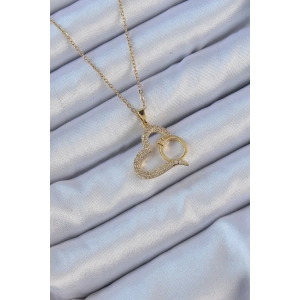 BFS 316L Çelik Zincir Altın Renk Zirkon Taşlı Yüzüklü Kalp Kolye