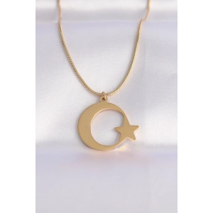 BFS 316L Çelik Zincir Gold Renk Ay Yıldız Unisex Kolye