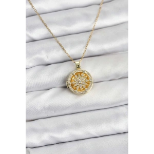 BFS 316L Çelik Zincir Gold Renk Kutup Yıldızı Kapaklı Model Kadın Kolye