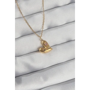 BFS 316L Çelik Zincir Gold Renk Renkli Zirkon Taşlı Kalp Kolye