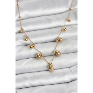 BFS 316L Çelik Zincir Gold Renk Topçuklu Kolye