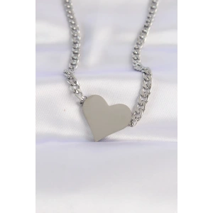 BFS 316L Çelik Zincir Gümüş Renk Düz Plaka Kalp Kolye