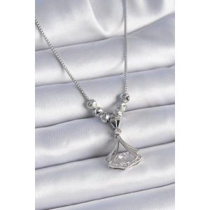 BFS 316L Çelik Zincir Gümüş Renk Gingko Yaprağı Model Zirkon Taş Detay Kadın Kolye