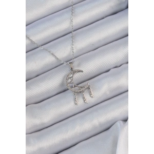 BFS 316L Çelik Zincir Gümüş Renk İşlemeli Zirkon Taşlı Ay Kolye