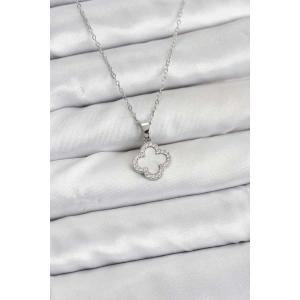 BFS 316L Çelik Zincir Gümüş Renk Sedefli Yonca Kadın Kolye