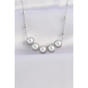 BFS 316L Çelik Zincir Gümüş Renk Sıralı İnci Taşlı Kolye