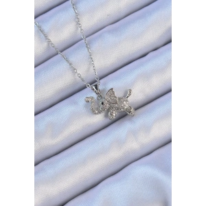 BFS 316L Çelik Zincir Gümüş Renk Zirkon Taşlı Fil Kolye