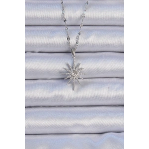 BFS 316L Çelik Zincir Gümüş Renk Zirkon Taşlı Kutup Yıldızı Kolye