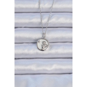 BFS 316L Çelik Zincir Gümüş Renk Zirkon Taşlı Mineli Melek Kolye