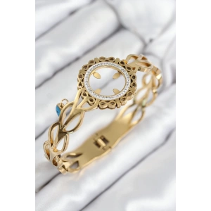 BFS 316L Çelik Zirkon Taşlı Çeyrek Takılabilir Gold Renk Kelepçe