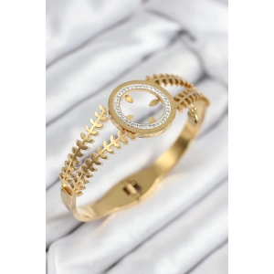 BFS 316L Çelik Zirkon Taşlı Çeyrek Takılabilir Gold Renk Kelepçe