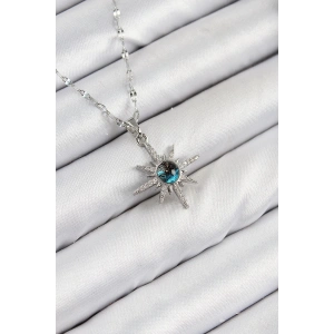 BFS 316L Çelik Zirkon Taşlı Kutup Yıldızı Model Gümüş Renk Kadın Kolye