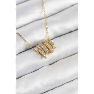 BFS 316L Çelik Zirkon Taşlı Sarmal Model Gold Renk Kadın Kolye