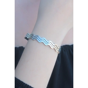 BFS 316L Kararmaz Çelik Gümüş Renk Dalga Model Kelepçe Kadın Bileklik