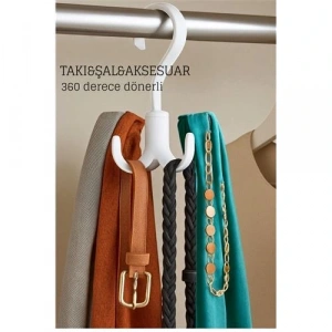 BFS 360° Dönerli Kancalı Çok Amaçlı Askı - Dolap İçi Düzenleyici Takı Askısı Şal Askısı