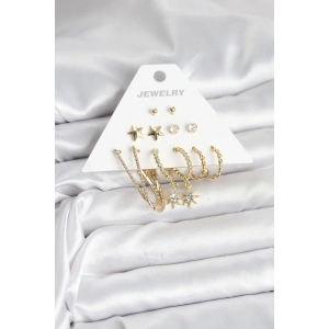 BFS 6 Çift Kadın Küpe Seti Gold Renk