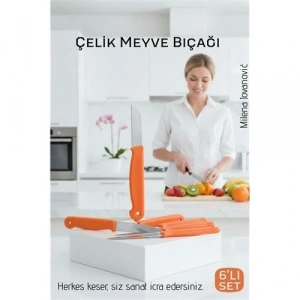 BFS 6lı Premium Paslanmaz Çelik Meyve Bıçağı Seti - Turuncu Saplı Keskin Soyma Bıçağı Takımı