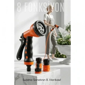 BFS 8 Fonksiyonlu Ayarlı Hortum Seti Yüksek Basınçlı Araba Yıkama Bahçe Sulama Tabancası