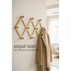 BFS Ahşap Akordeon Duvar Askısı - Dekoratif, Çok Amaçlı, 10 Kancalı Akıllı Askılık