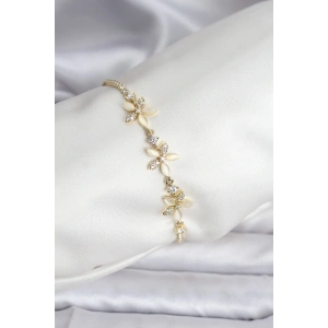 BFS Çiçek Model Zirkon Taşlı Gold Renk Pirinç Su Yolu Kadın Bileklik