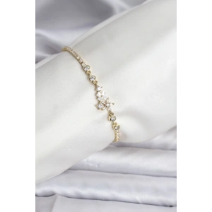 BFS Çiçekli Model Zirkon Taşlı Gold Renk Su Yolu Kadın Bileklik