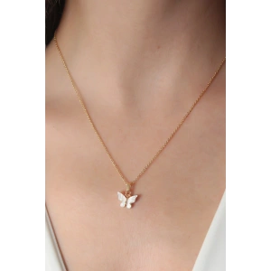 BFS Gold Beyaz Renk Kelebek Figür Kadın Kolye