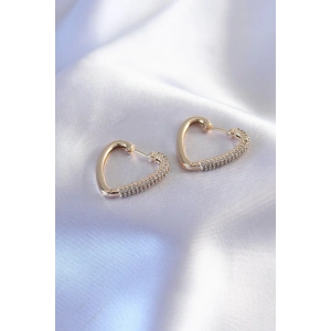 BFS Gold Renk Zirkon Taşlı Kalp Model Kadın Küpe