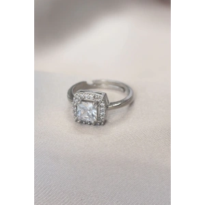 BFS Gümüş Renk Baget ve Zirkon Taşlı Kare Yüzük