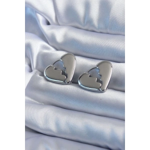 BFS Gümüş Renk Kırık Kalp Model Pirinç Kadın Küpe