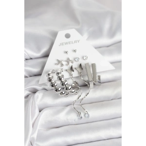 BFS Gümüş Renk Pirinç 6lı Kadın Küpe Seti