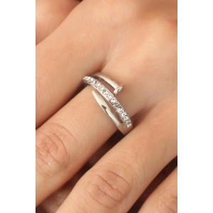 BFS Gümüş Renk Taşlı Çivi Ayarlanabilir Kadın Yüzük