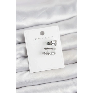 BFS Gümüş Renk Zirkon Taşlı Pirinç Kıkırdak Küpe