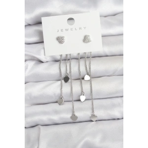 BFS Kalp Model Gümüş Renk Pirinç Sallantılı Kadın Küpe