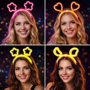 BFS Karanlıkta Parlayan Glow Taç Seti 12 Adet – Yıldız Kalp Ay Çiçek (Her Model 3 Adet)