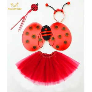 BFS Kırmızı Uğur Böceği Ateş Böceği Kostüm Seti - (Tütü, Kanat, Taç, Asa)